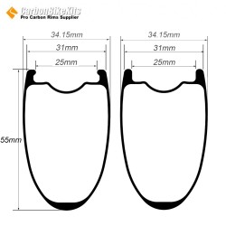 Ultralight 700C 55x31mm Symmetric Carbon Tubeless Gravel / CX Rim Big Hole Center Distance